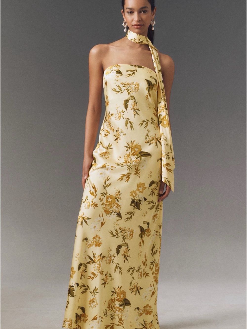 Sachin + Babi Yellow Floral Strapless Slip Dress with Scarf